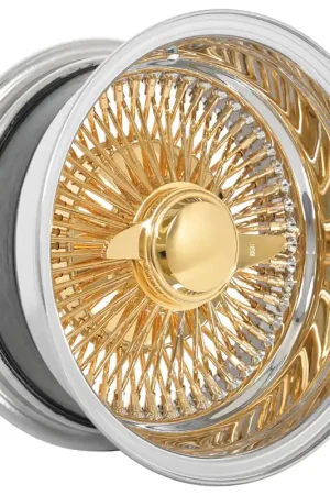 13x7" LA Wire Wheels Reverse 100-Spoke Straight Lace American Gold Plating Center with Chrome Lip Rims In Demand