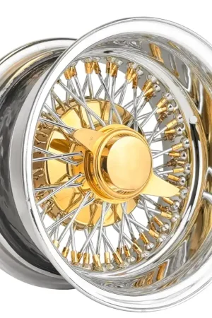 13x7" LA Wire Wheels Reverse Gold/Chrome 72-Spoke Cross Lace American Gold Plating with Chrome Rims Save Now